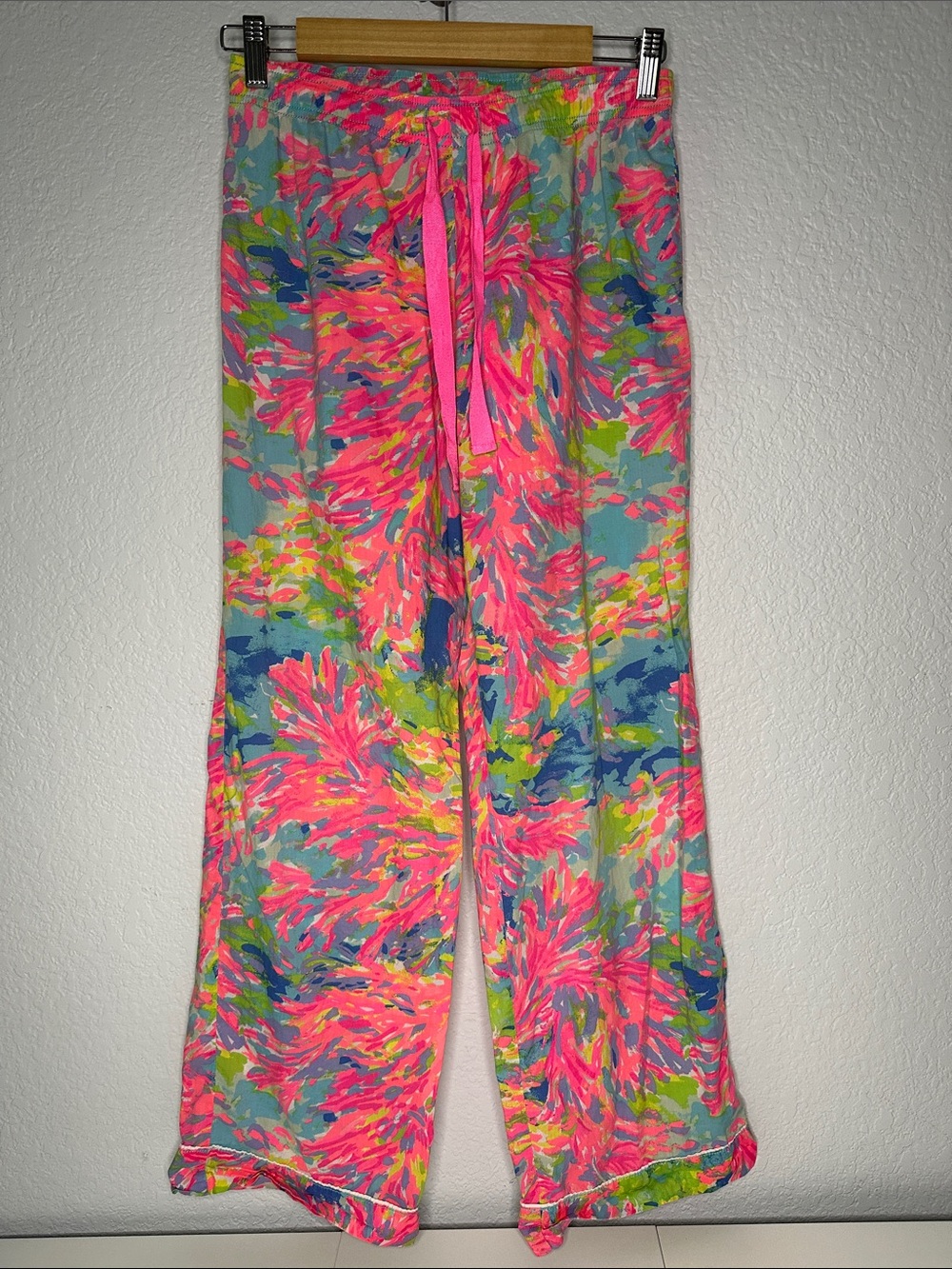 Lilly Pulitzer Neon Pink Multicolor Wide-Leg Pull-On Pajama Pants Bottoms XS